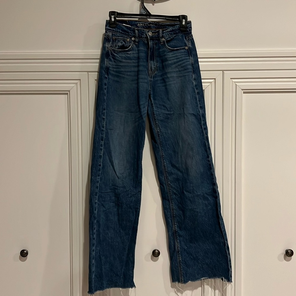 American Eagle Super High Rise Baggy Wide Leg Denim Jean Regular Size 00